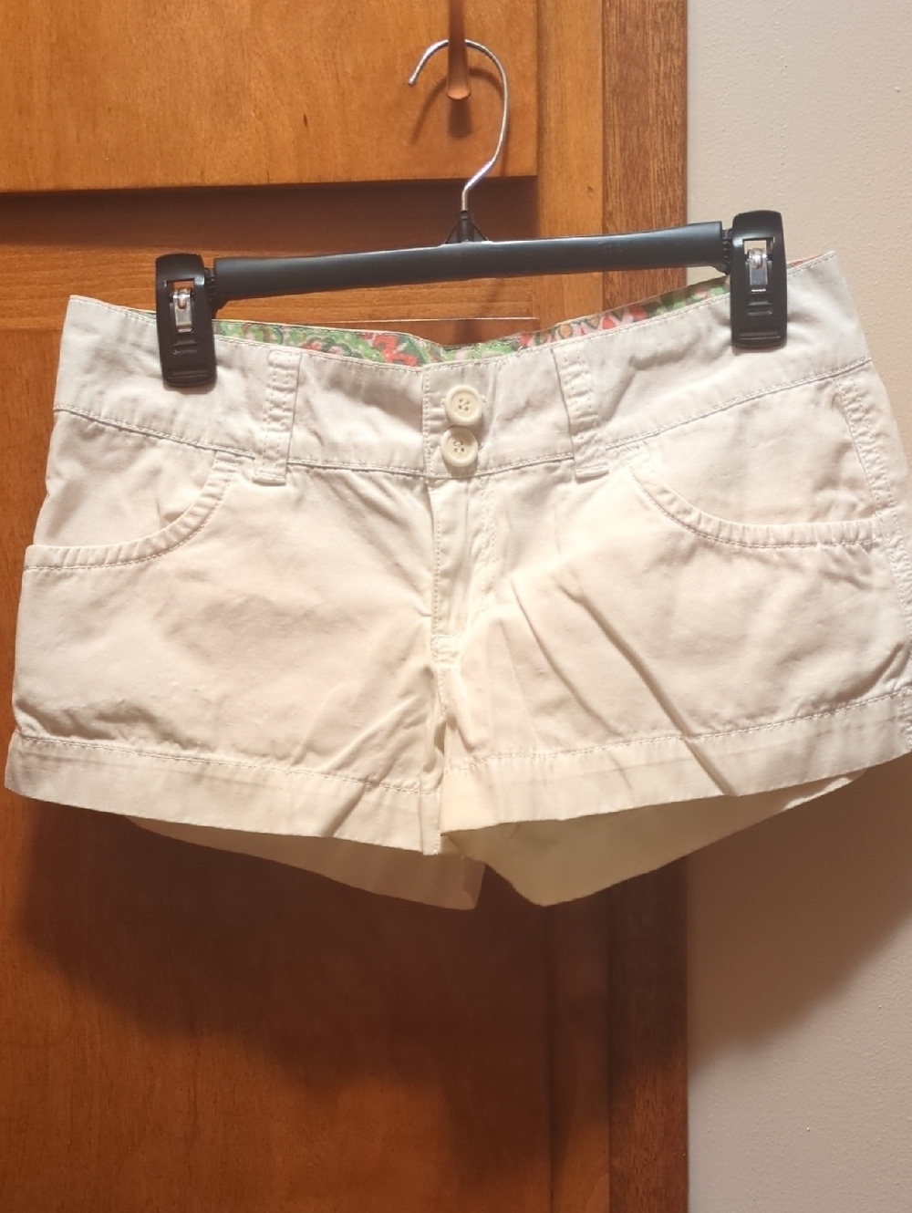 Roxy Cream Cotton Blend Shorts with Double-Button Waist
